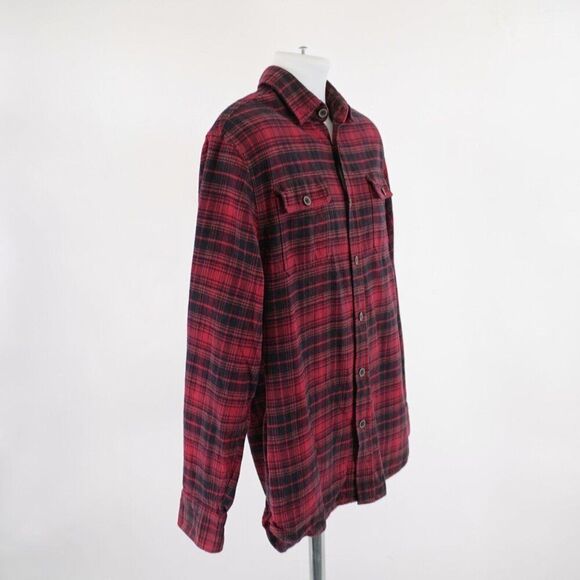 Jachs Red Red Plaid Flannel Medium Collared Dress Shirt Pocket Front - Picture 7 of 10